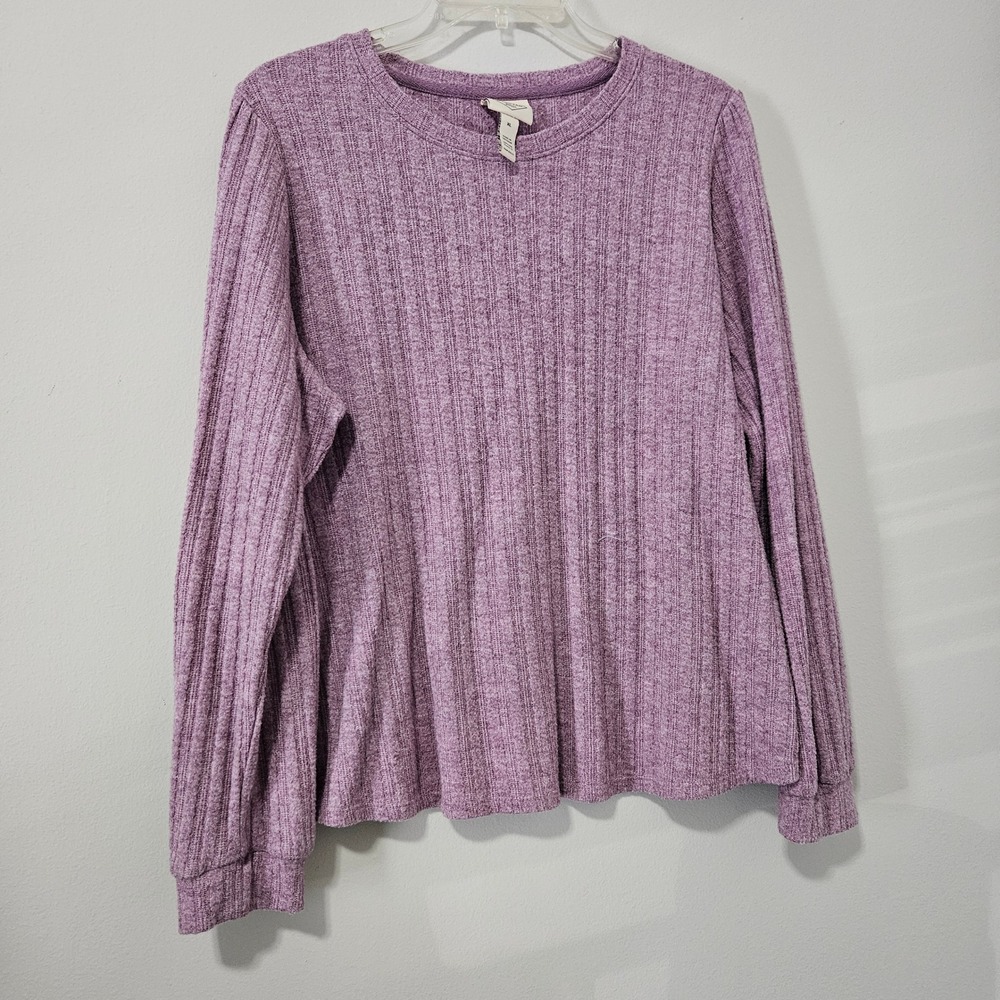 St Johns Bay‎ Womens XL Purple Ribbed Knit Long Sleeve Crew Neck Top Heathered